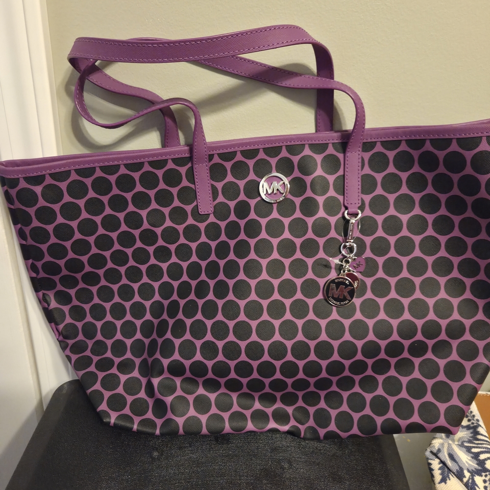 Michael Kors Purple and Black Polka Dot Tote